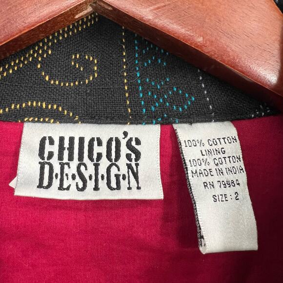 Chicos Design Sz LARGE 2 Black Embroidered Wearable Art to Wear Jacket Coat Top - Picture 2 of 8